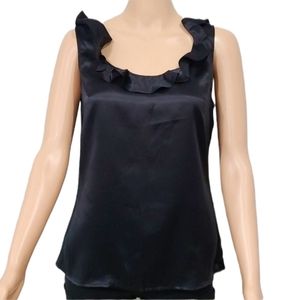 TRANSITIONS‎ WOMEN'S BLACK SLEEVELESS SILK TOP BLOUSE WITH RUFFLE  NECK SIZE S